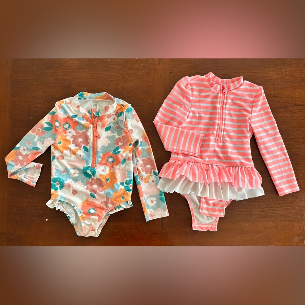 4T Carter’s + Cat & Jack ruffle long sleeve rash guard One Piece Swim